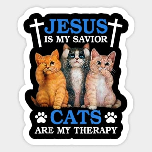 Jesus is My Savior Cat are My Therapy Faith Christ Kitten Sticker